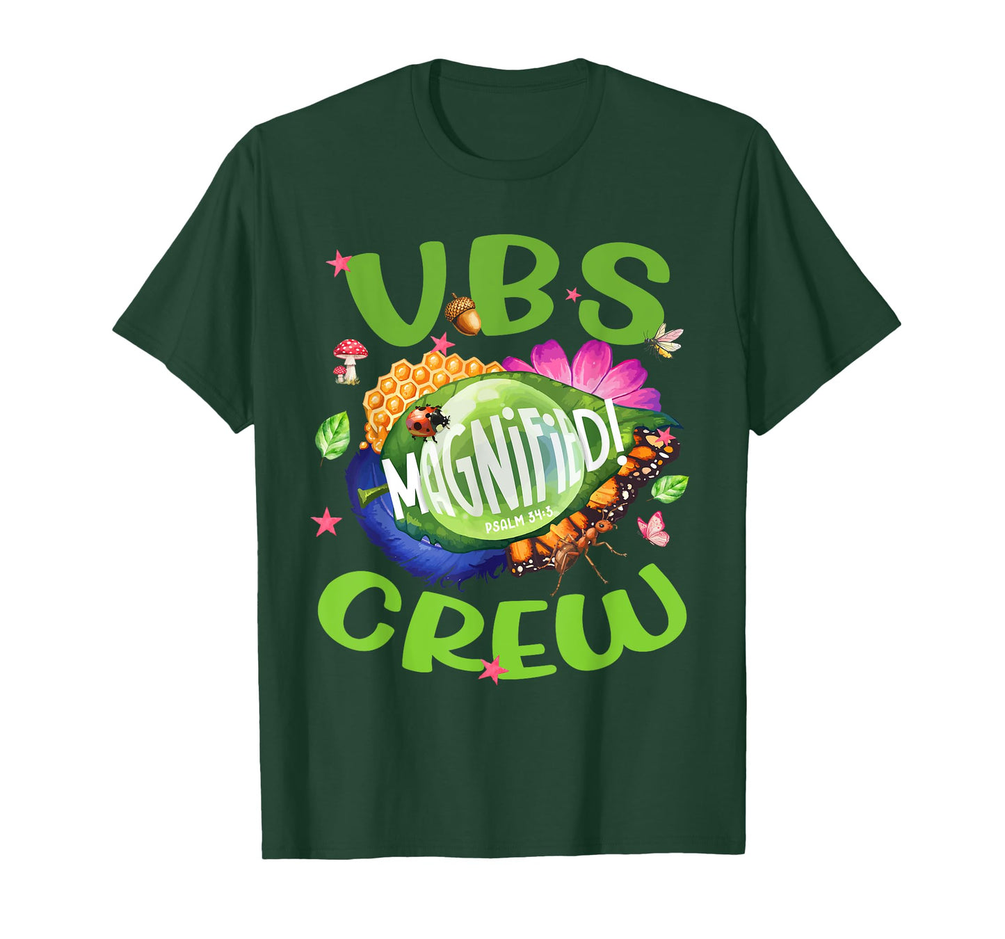 VBS Crew Magnified Psalm 34:3 Christian Bug Summer Faith T-Shirt