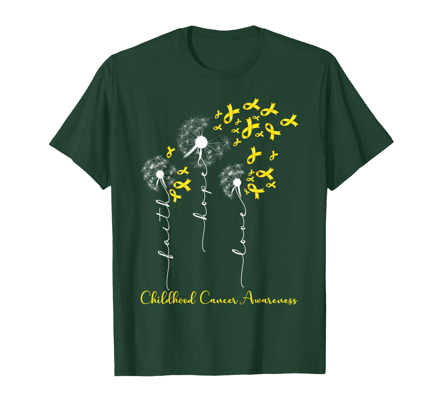 Childhood Cancer Awareness Faith Hope Love Dandelion T-Shirt