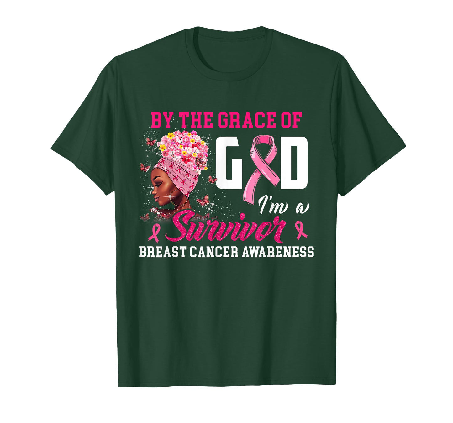 by The Grace of God I'm A Survivor Breast Cancer Awareness T-Shirt