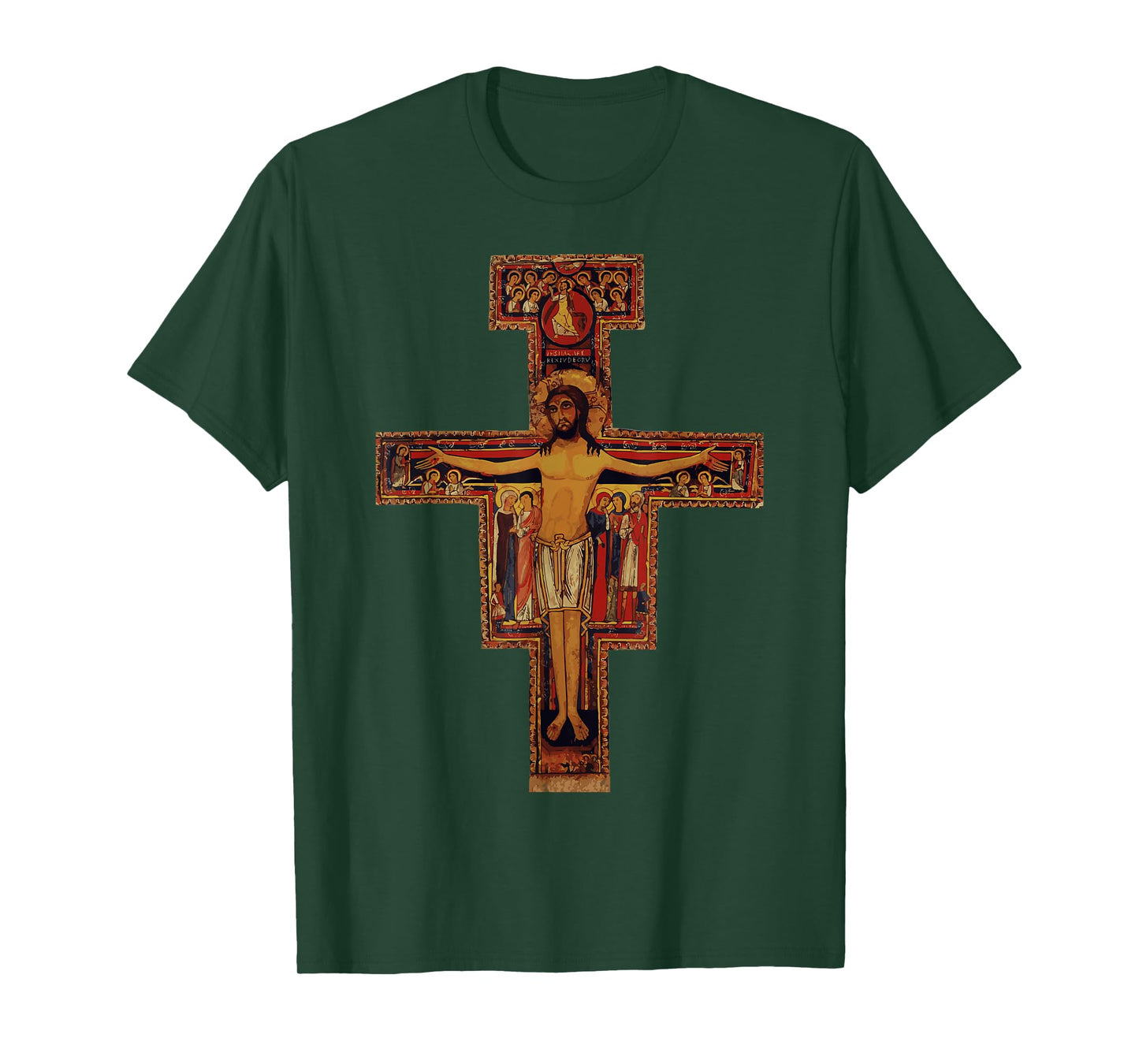 Happy Catholics Catholic Francis of Assisi San Damiano Cross T-Shirt - Black, Unisex Adult, Short Sleeve, Modern Religious Style, Casual, Size Small