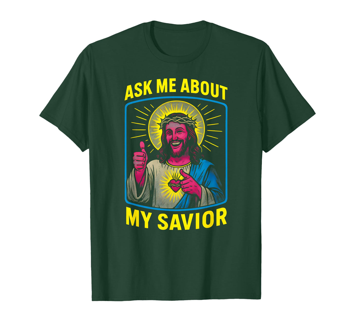 Holy Humor Ask Me About My Savior Fun Mens Christian Faith T-Shirt