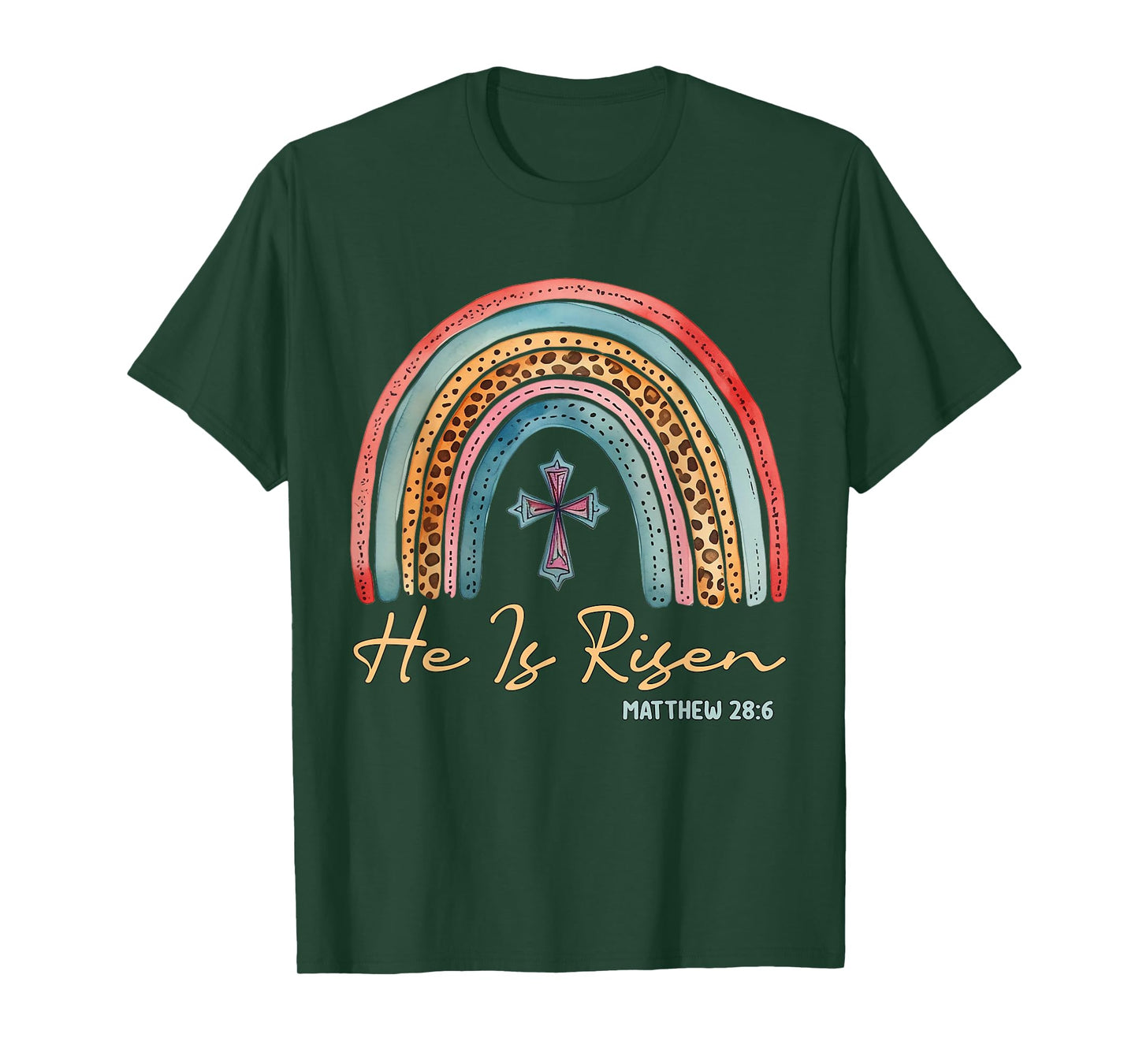 He Is Risen Easter Jesus Christian Cross Rainbow Teens Kids T-Shirt