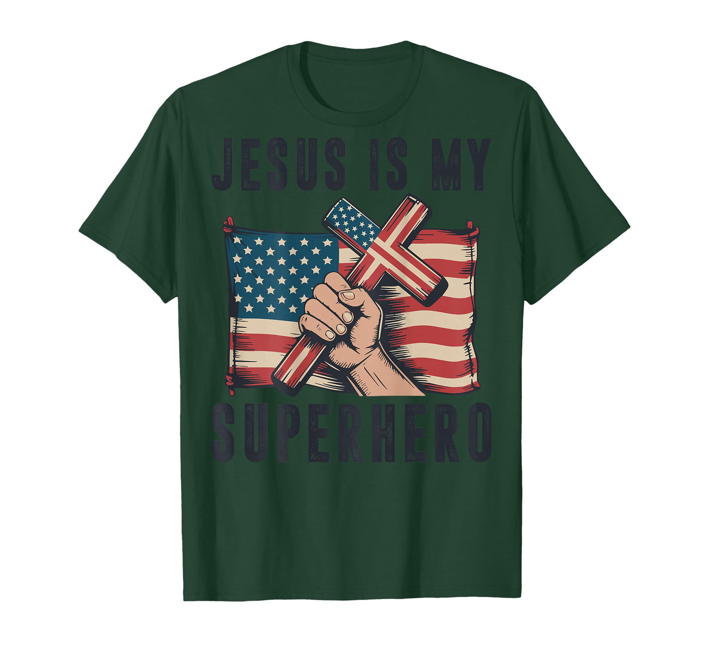 Jesus My Superhero Christian Patriotic Cross American Flag T-Shirt