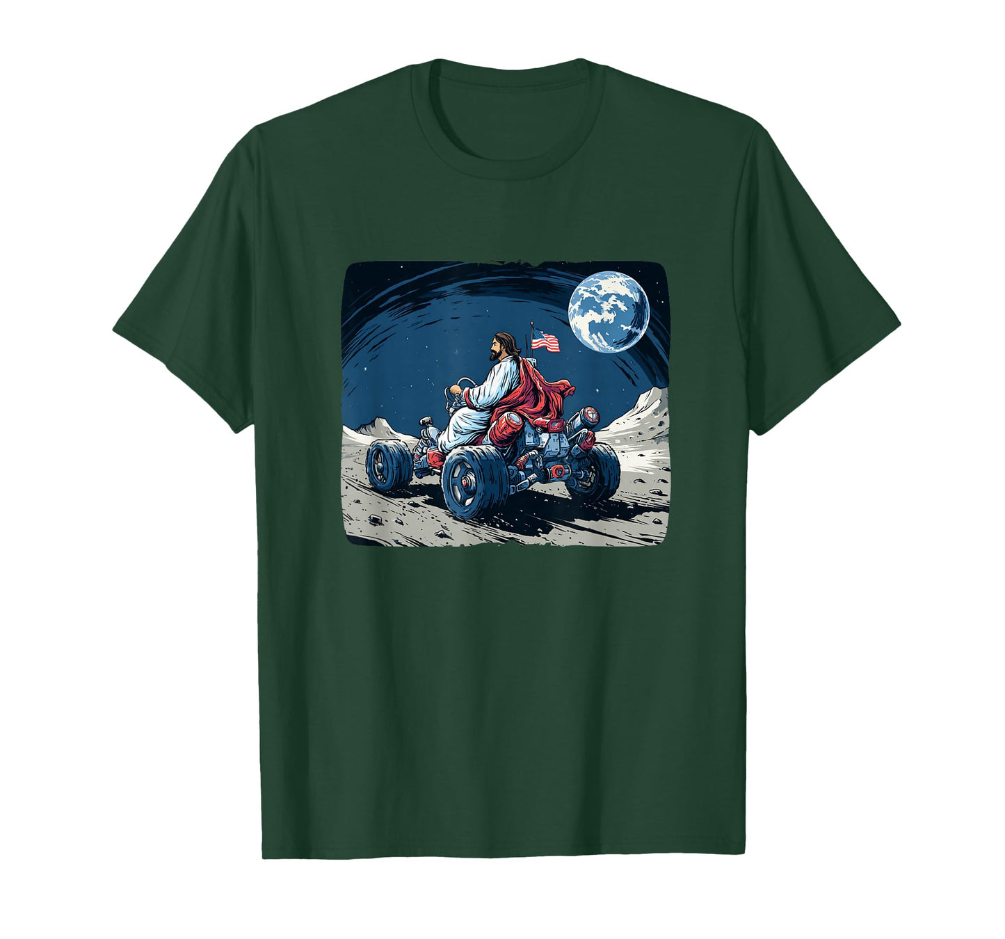 Pretty Christ on Moon with Vehicle for Jesus and Space Fans T-Shirt