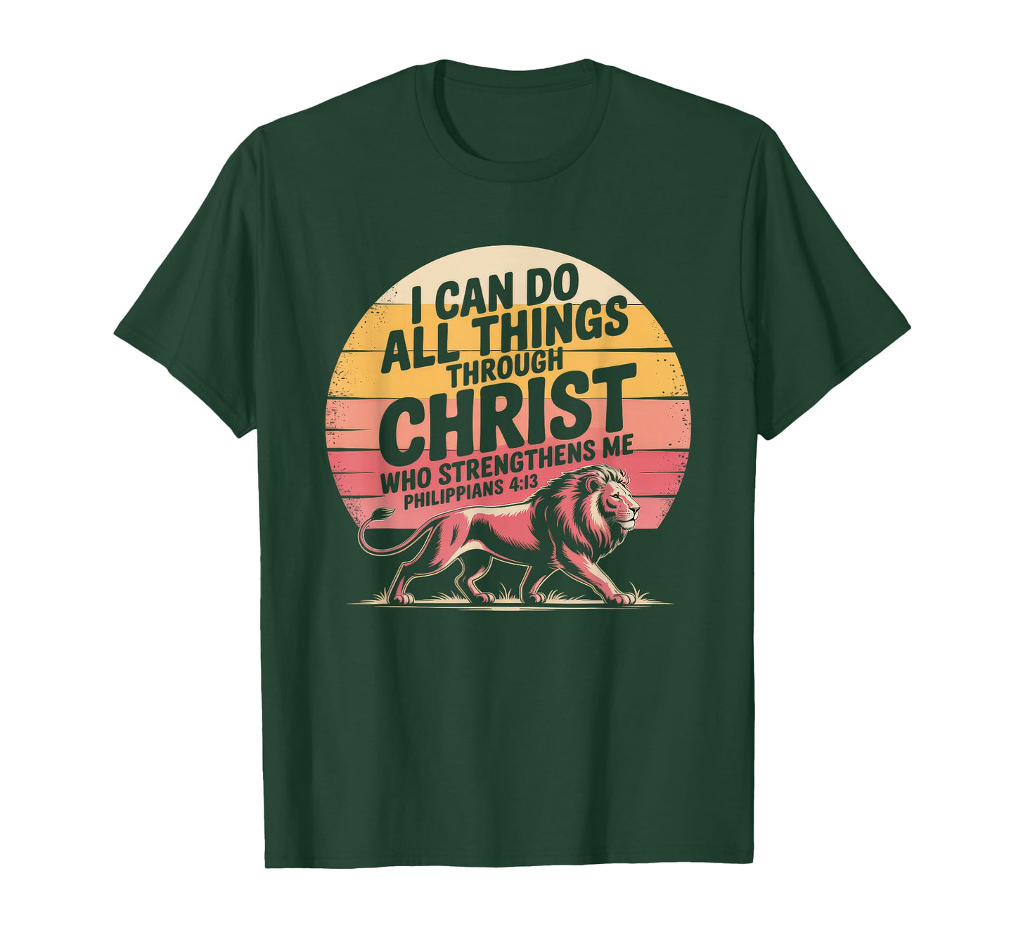 Christian Tshirt Philippians 4:13 Religious Lion Strengthens T-Shirt