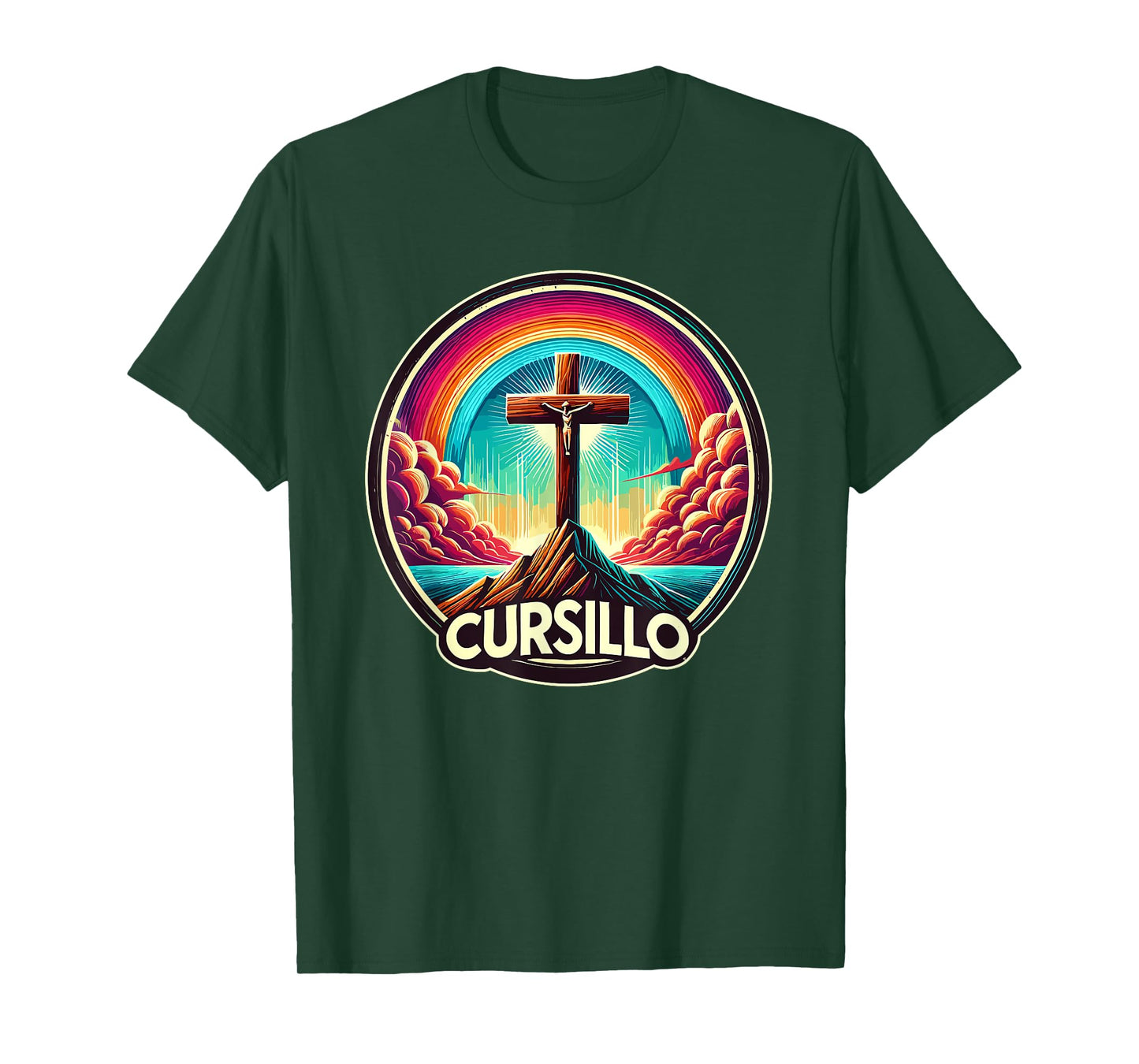 Cursillo Faith Cross With Rainbow and Clouds T-Shirt