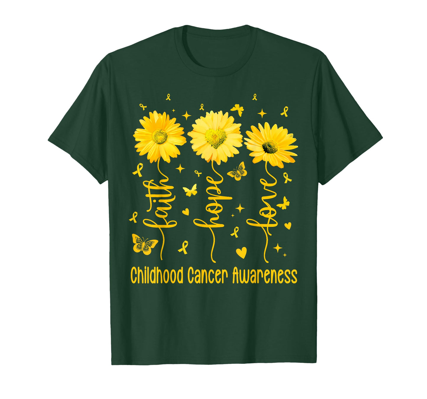Faith Hope Love Gold Daisy Flower Childhood Cancer Awareness T-Shirt