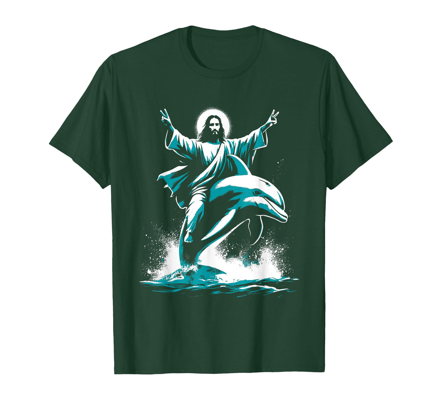 Jesus Riding A Dolphin - Funny Christian Religious Dolphin T-Shirt