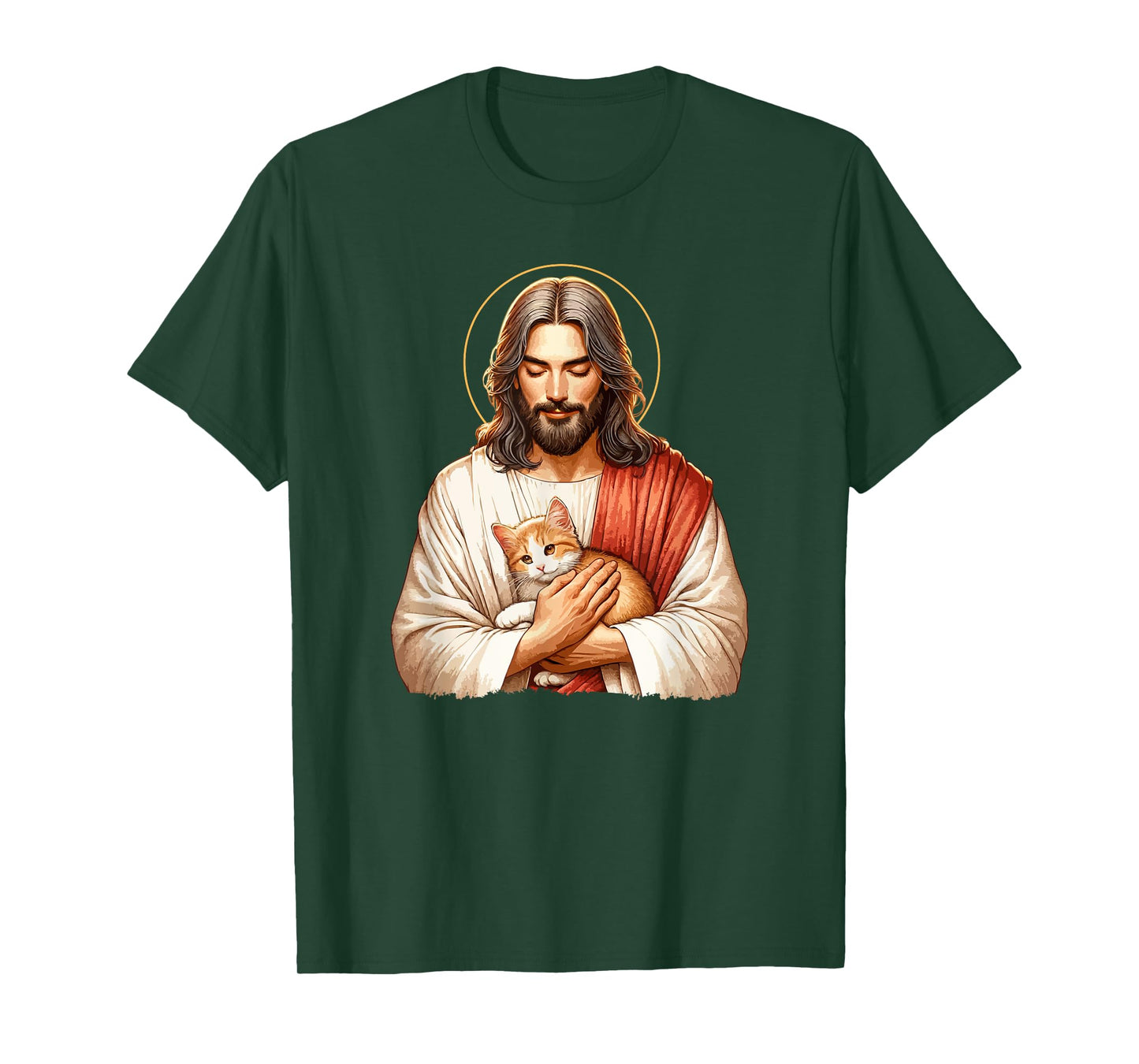 Cat Lover, Jesus Holding A Cat, Funny Christian Art T-Shirt for Men Women Girls Kids