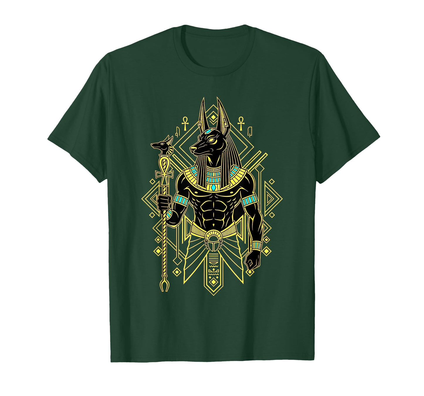 Anubis Pharaoh God King of Egypt Geometric Pattern Graphic T-Shirt