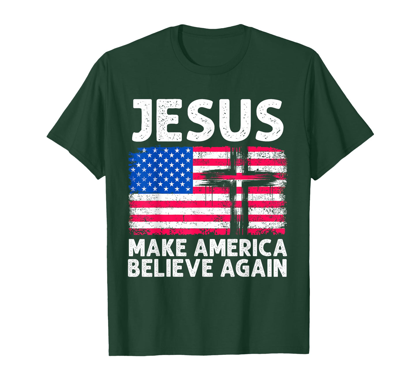 Jesus Make America Believe Again 4th of July Faith Patriot T-Shirt for Women Men