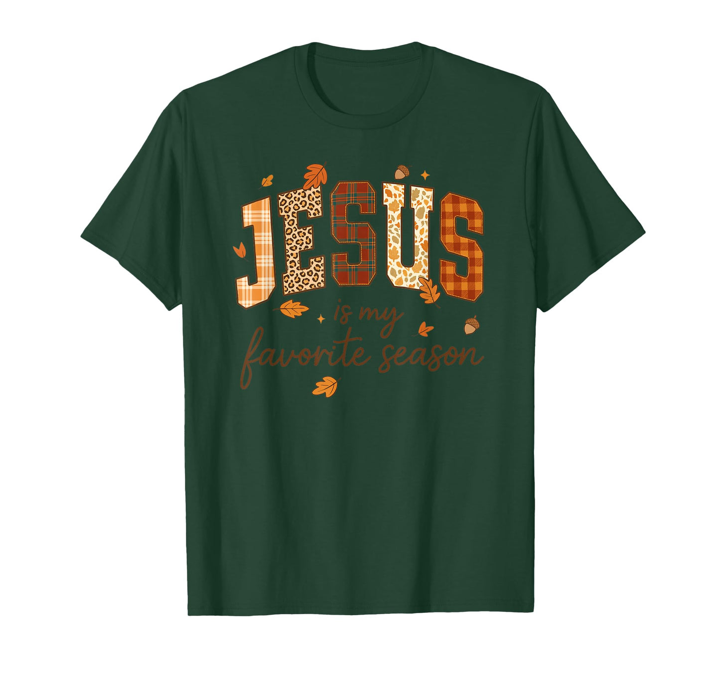 Jesus is My Favorite Season Fall Christian Leopard Plaid T-Shirt
