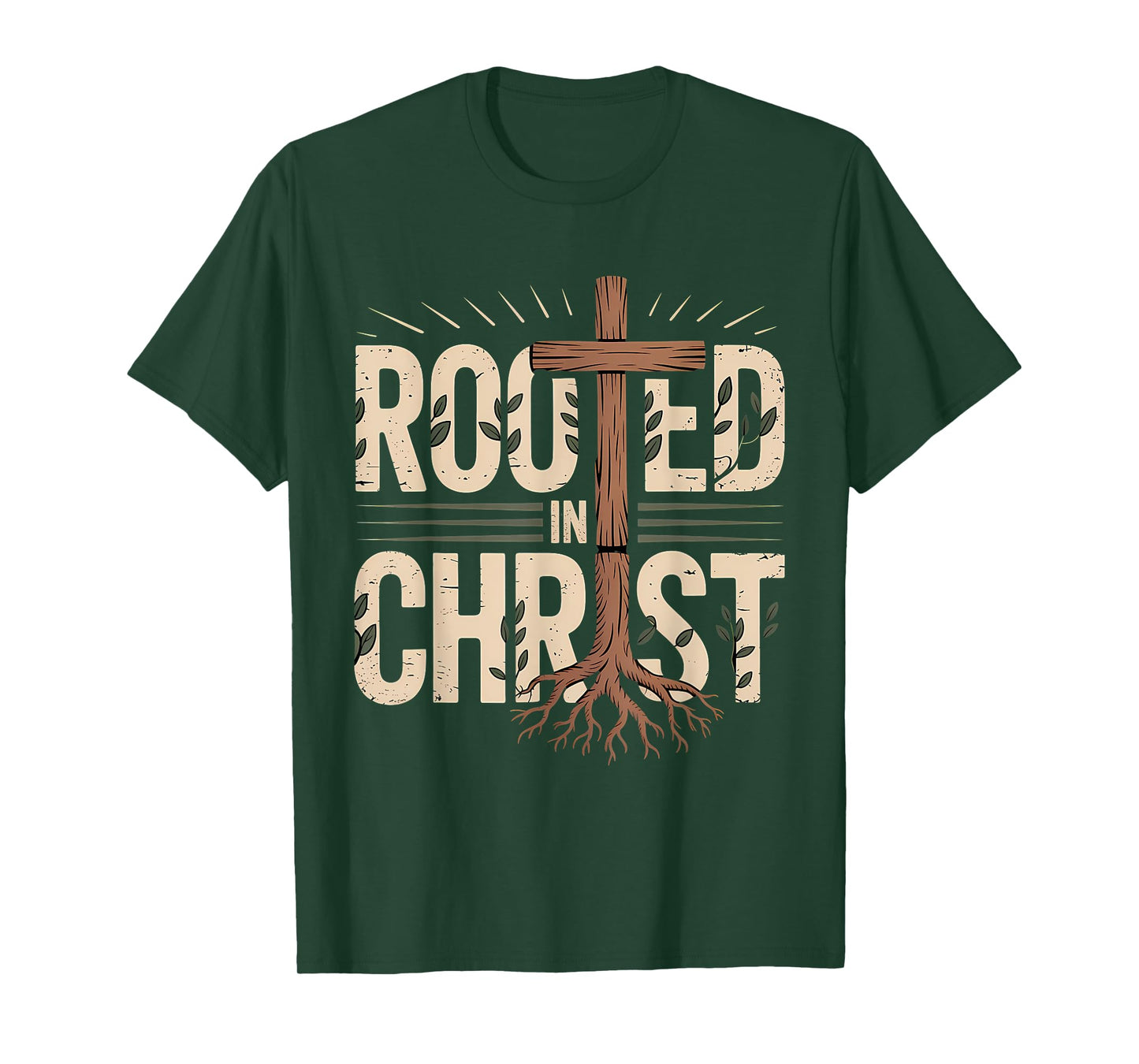 Rooted in Christ Jesus Cross Christian Faith T-Shirt