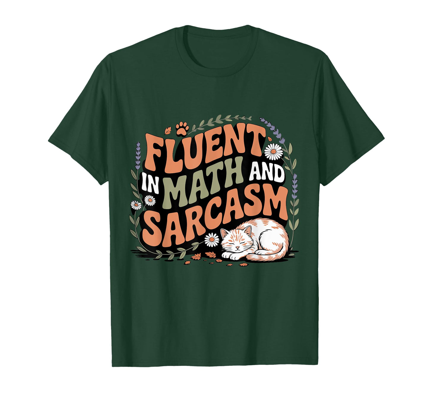 Funny Teacher Fluent in Math and Sarcasm Retro Cat T-Shirt