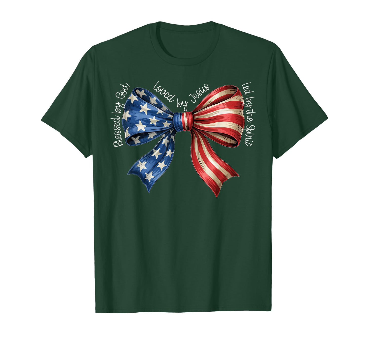 Blessed By God Loved By Jesus American Flag Coquette Bow T-Shirt