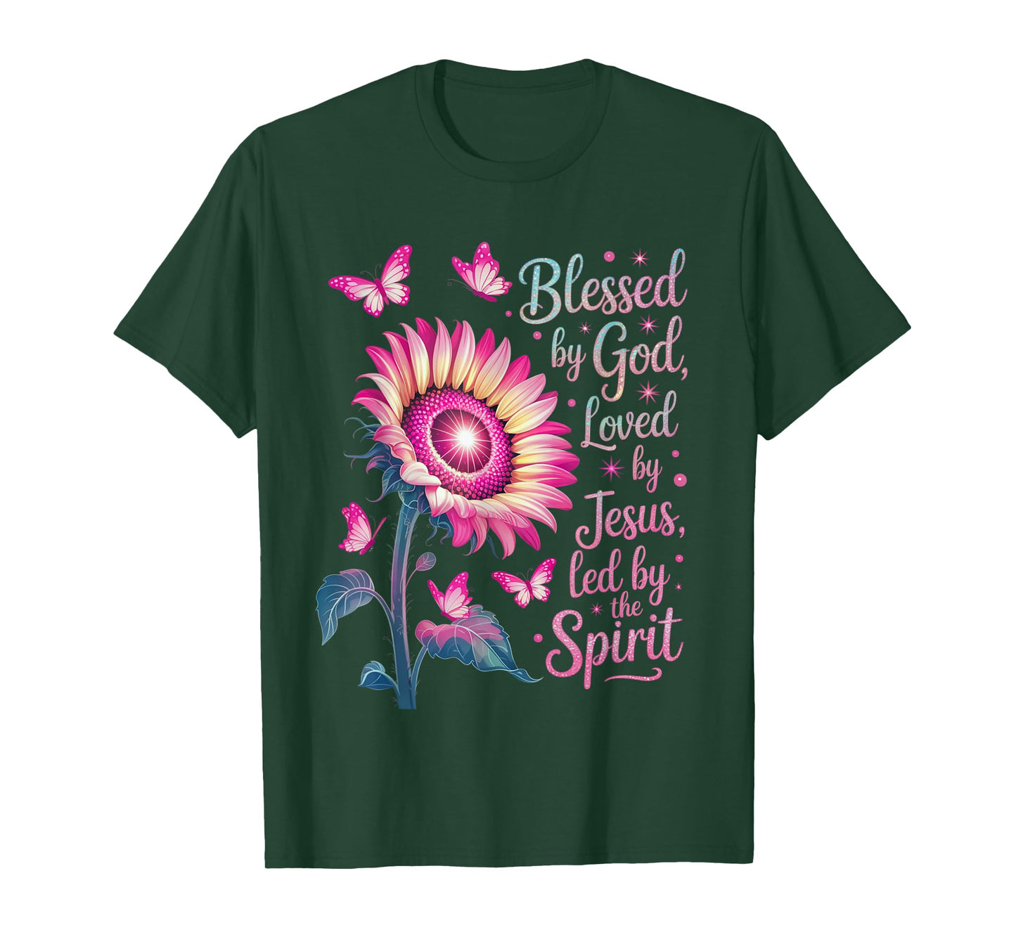 Blessed by God Loved by Jesus Pink Sunflower Faith Christian T-Shirt