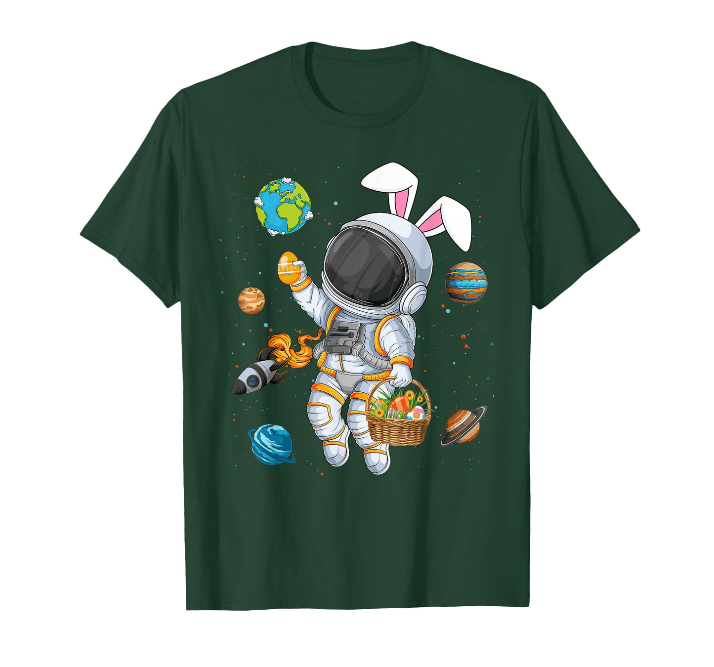 Funny Astronaut Bunny Ears Easter Eggs Easter Day Boys Kids T-Shirt