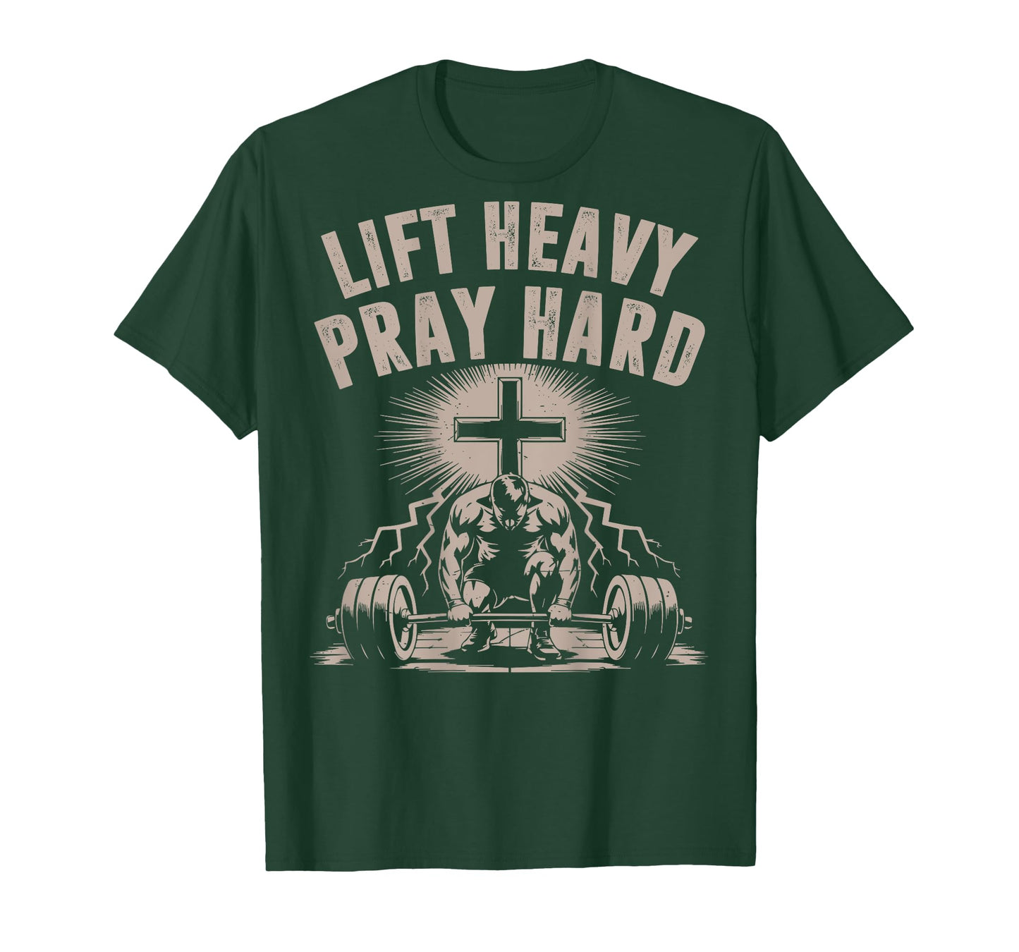 Men's Lift Heavy Pray Hard Christian Workout Jesus Gym Funny T-Shirt
