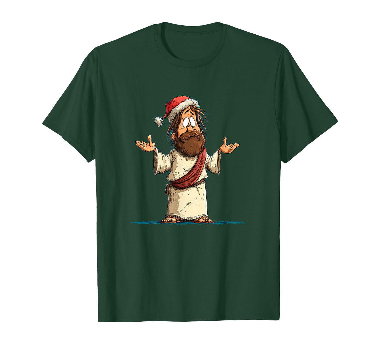 Cool Cartoon Jesus with Xmas Hat for Believer and Christmas T-Shirt