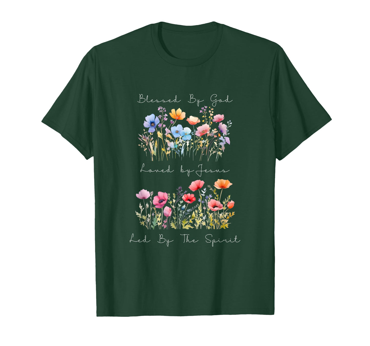 Blessed by God Loved by Jesus Wildflower Floral Christian T-Shirt