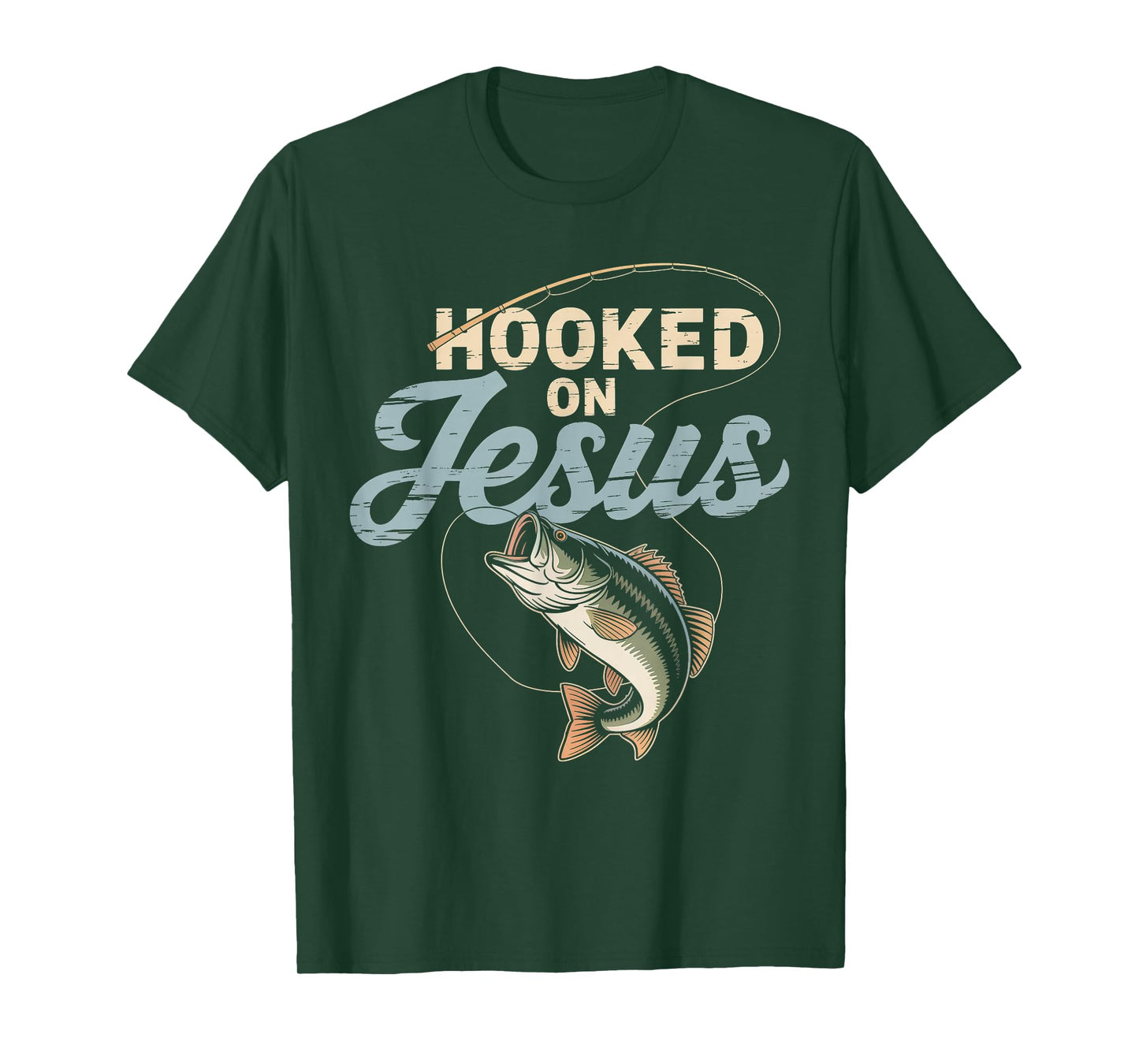 Hook On Jesus Bass Fishing Christian Religious God Men Boy T-Shirt