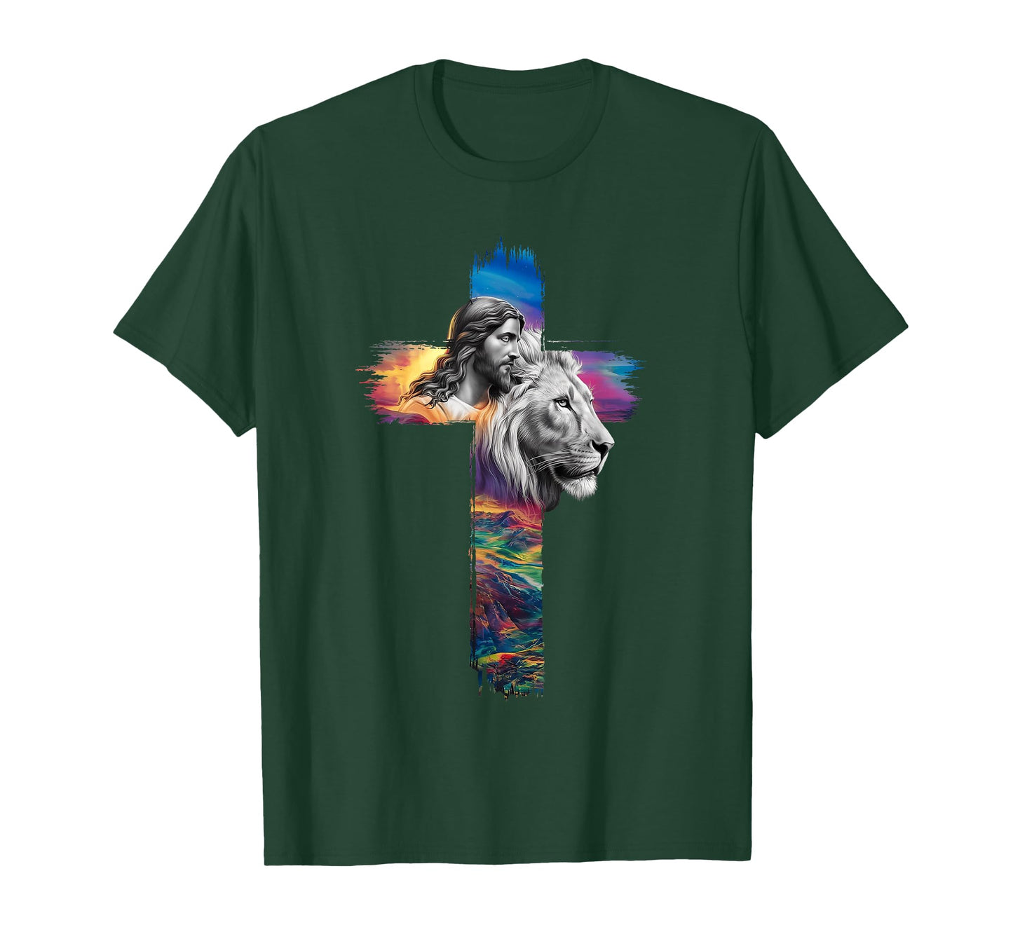 Inspirational Christian Cross Graphic Jesus Lion of Judah T-Shirt