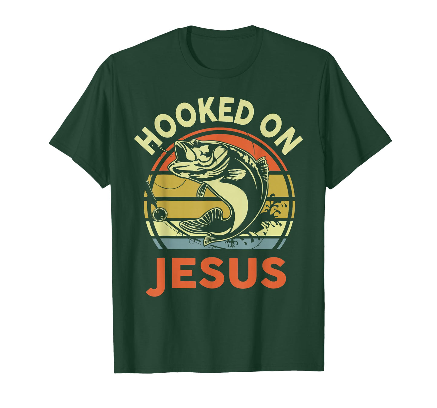 Men Hooked on Jesus Fishing Dad Funny Bass Fishing Christian T-Shirt
