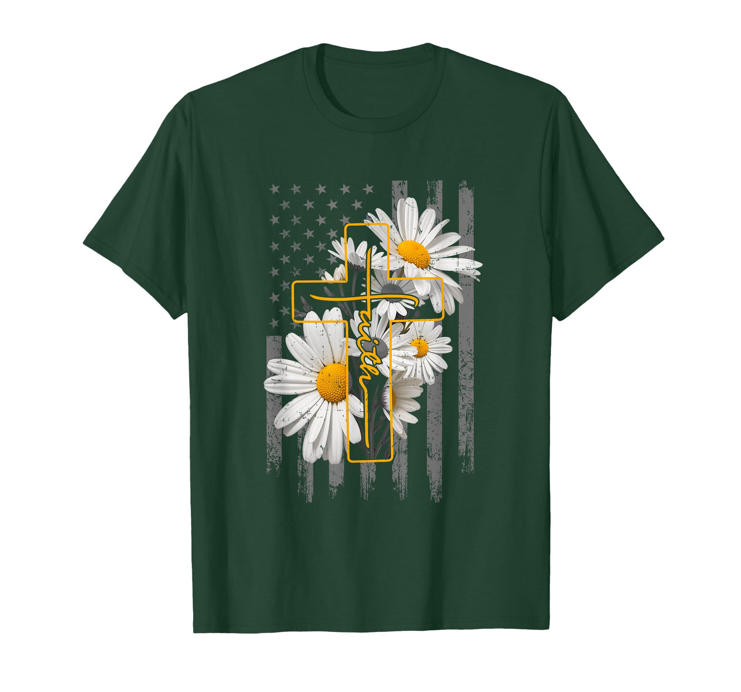Love Faith Daisy Flowers Cross Flag Christian For Women T-Shirt