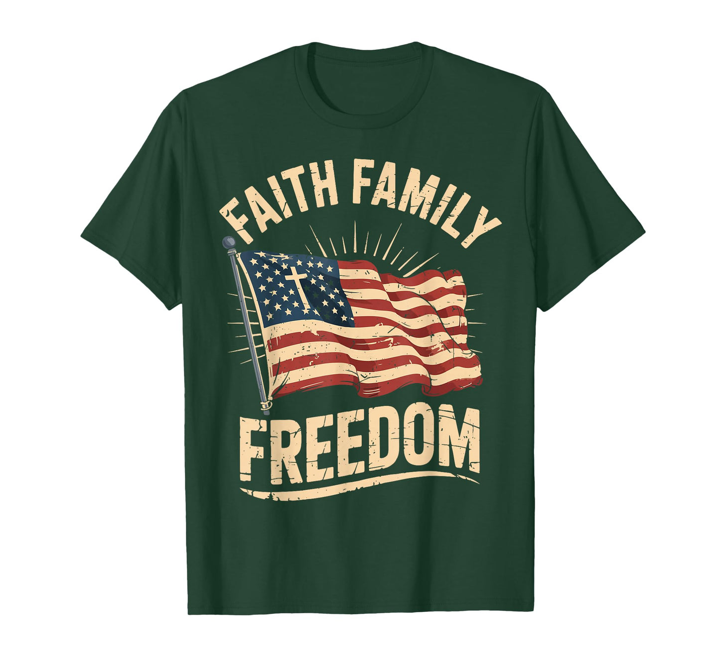 Faith Family Freedom USA Flag Patriotic Christian Men Women T-Shirt