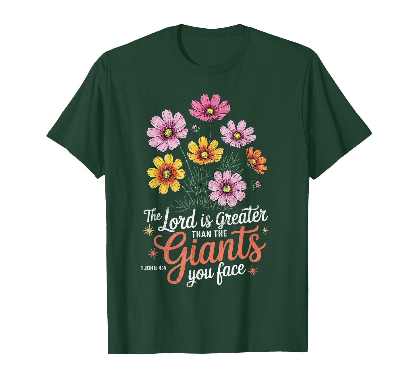 The Lord is Greater Than Giants Floral Christian Jesus Quote T-Shirt