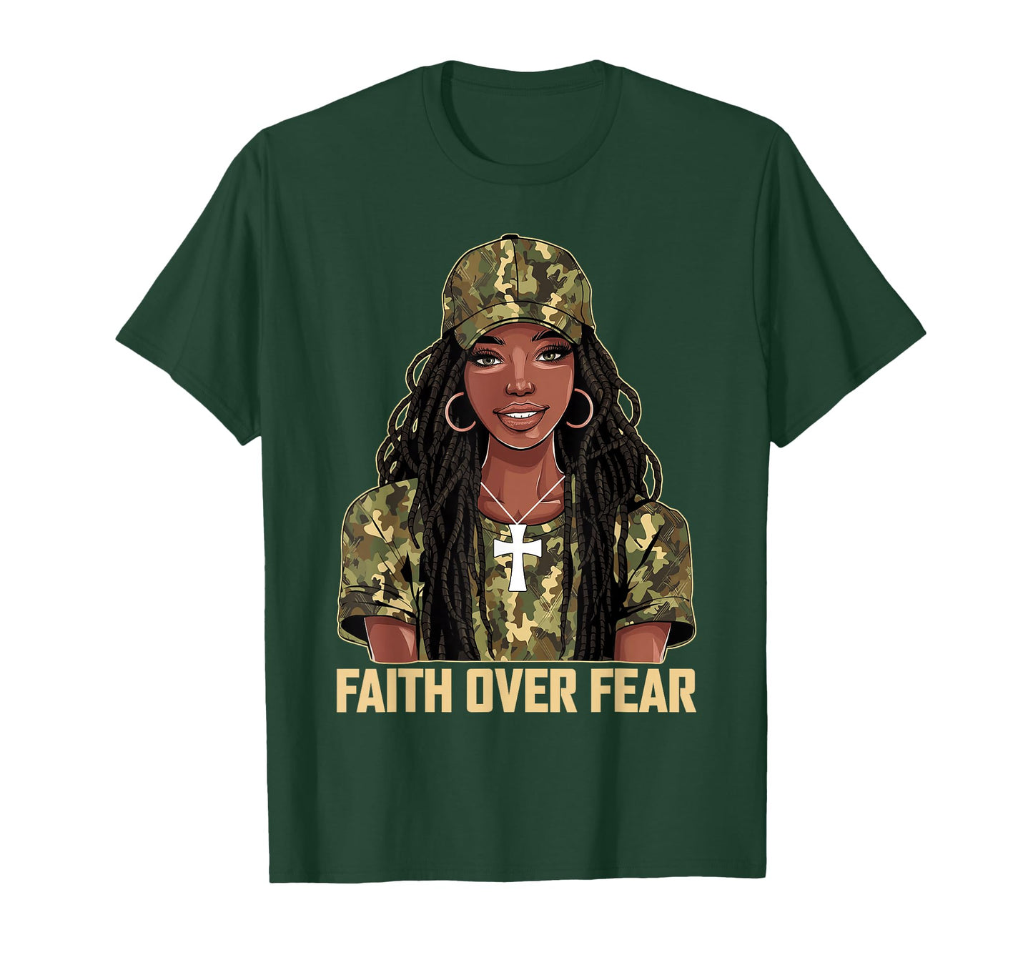 Faith Over Fear Christian Camo African American Afro Women T-Shirt