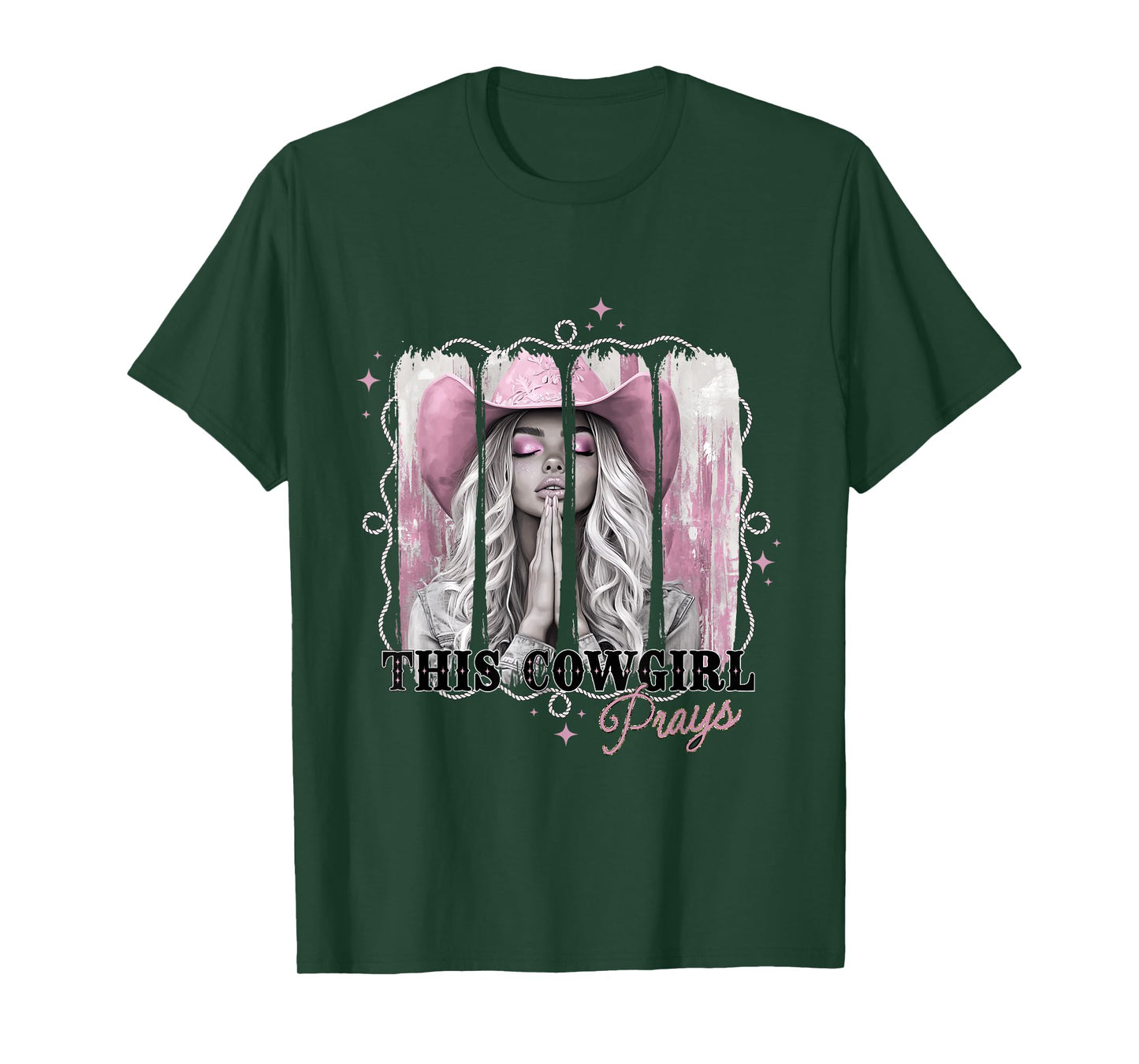Faith Filled Cowgirls with Prayer and Pink Western Vibes T-Shirt