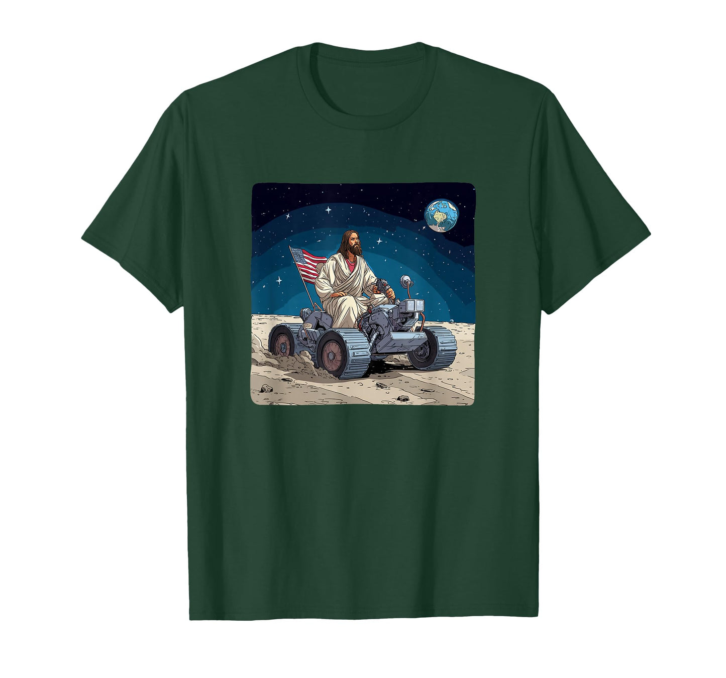 Handsome Jesus Christ with Moon Vehicle for Space Lovers T-Shirt