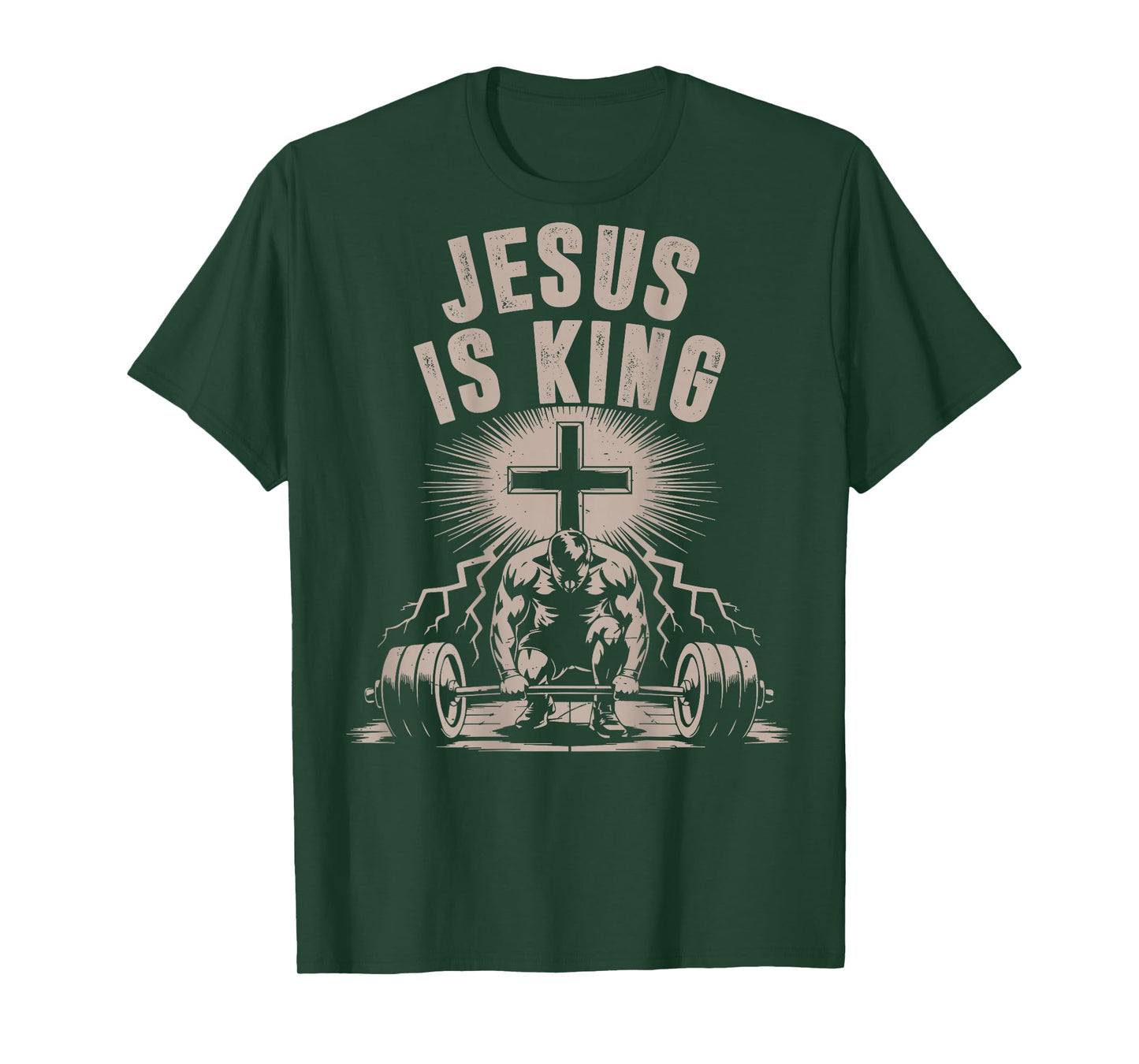 Jesus is King Barbell Cross Funny Christian Workout Gym Men T-Shirt