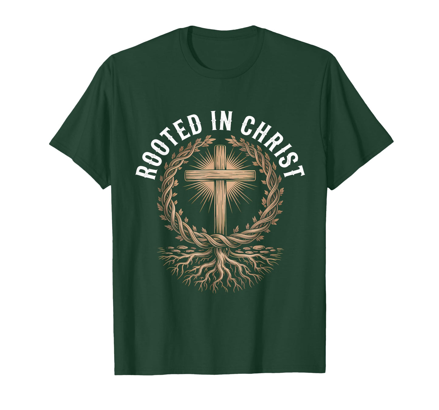 Rooted in Christ Jesus Christian Faith Cross T-Shirt