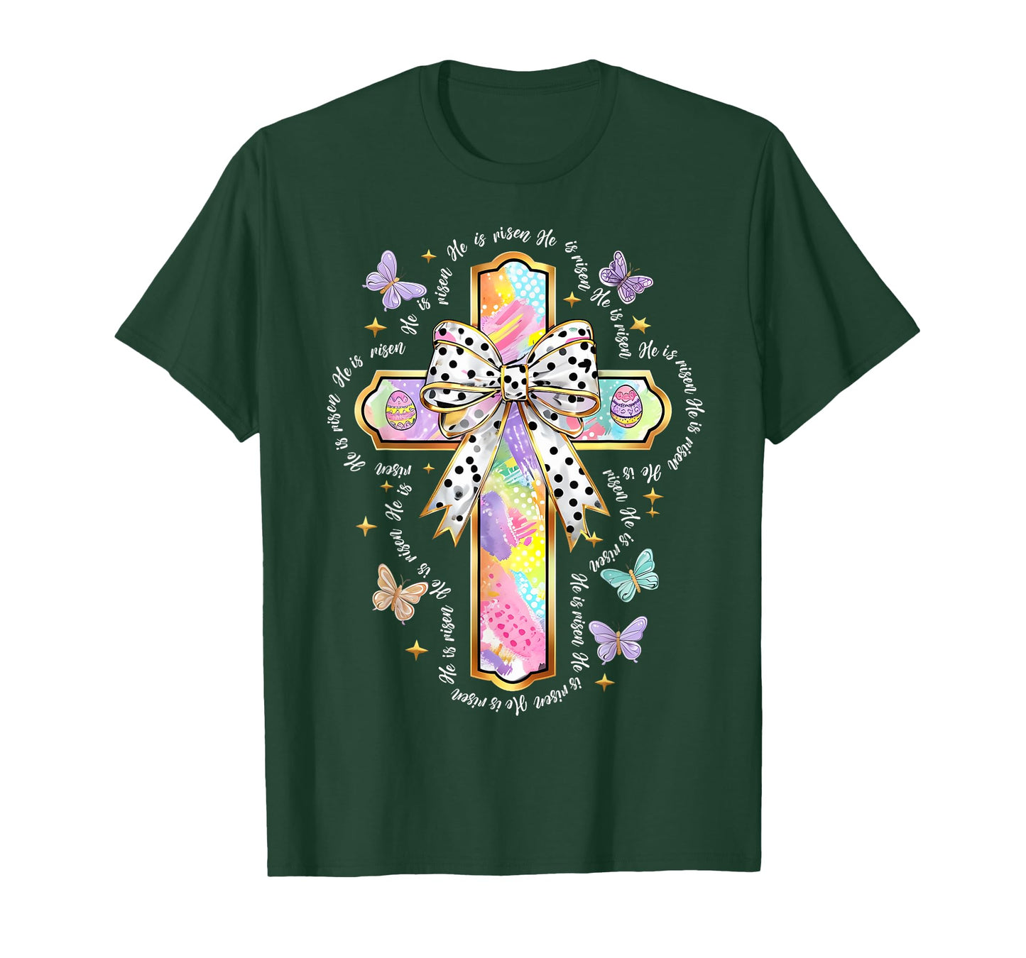 HUG.Artist Tees for Easter Day Unisex-Adults & Kids Christian Religious T-Shirt He Is Risen Easter Floral Cross Jesus T-Shirt Black Small