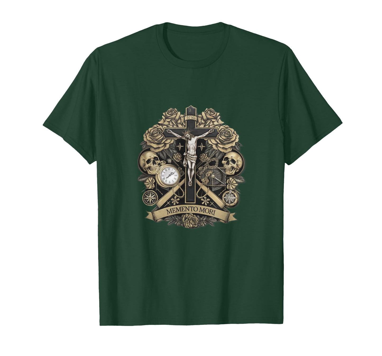 Memento Mori Catholic Crucifix Traditional Latin Mass Skull T-Shirt