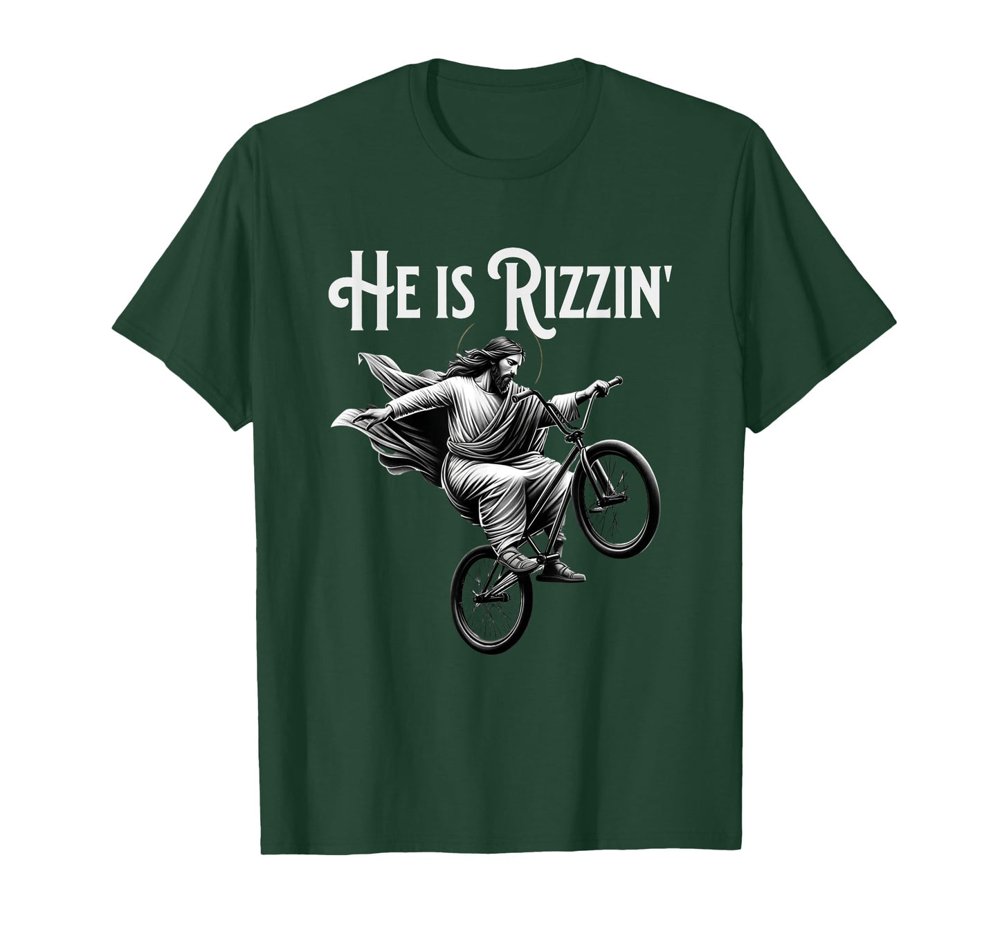 He is Rizzin Jesus Riding BMX Bike Funny Bicycle Rizz T-Shirt