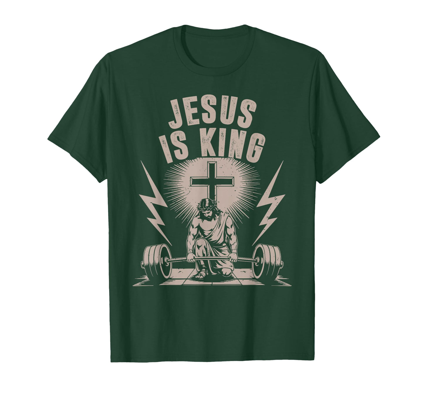Jesus is King Barbell Cross Funny Christian Workout Gym Men T-Shirt