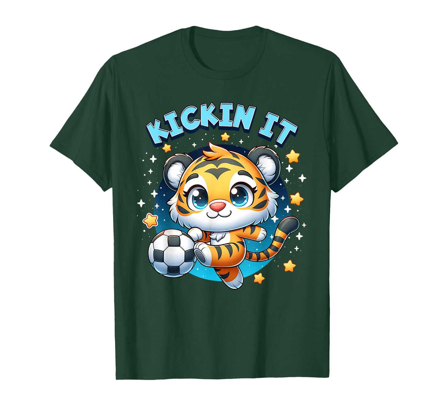 Kickin It Tiger Playing Soccer Kicking Ball Player Girl Boy T-Shirt