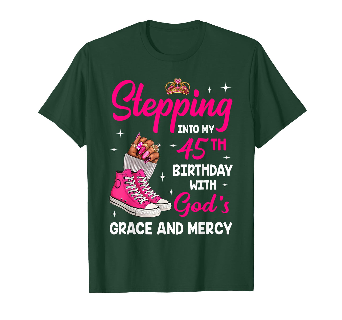 Stepping Into My 45th Birthday Afro Woman Melanin Queen T-Shirt