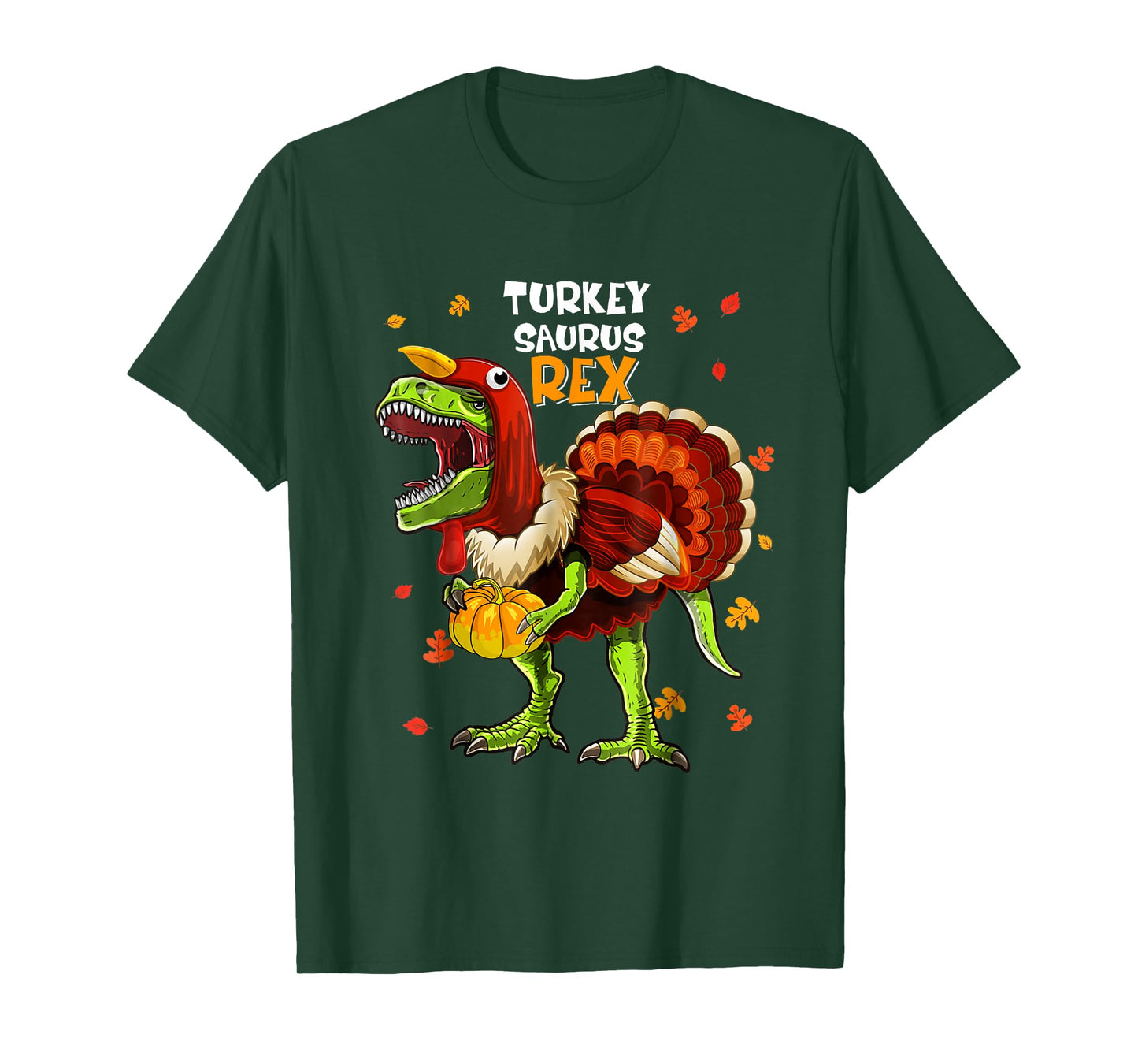 Turkey Saurus Rex Dinosaur Pumpkin Funny Thanksgiving Kids T-Shirt