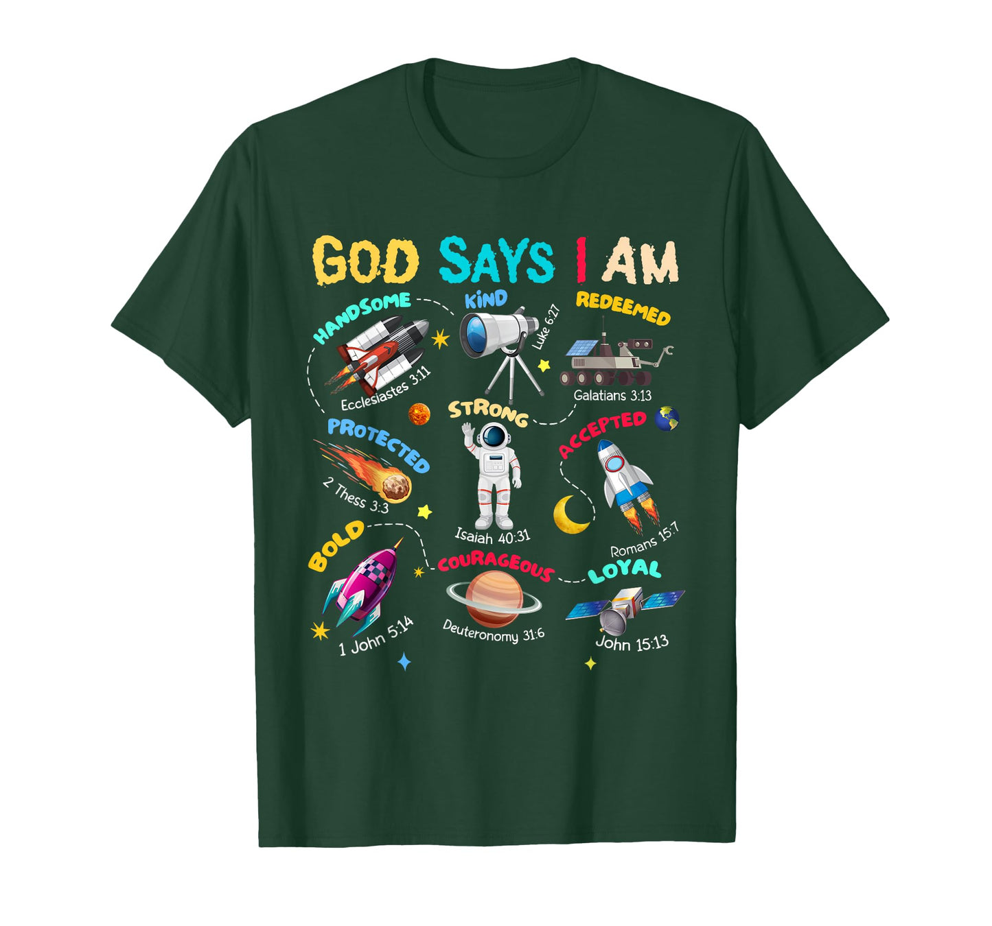 God Says I Am Planets Science Solar Star System Christ Bible T-Shirt