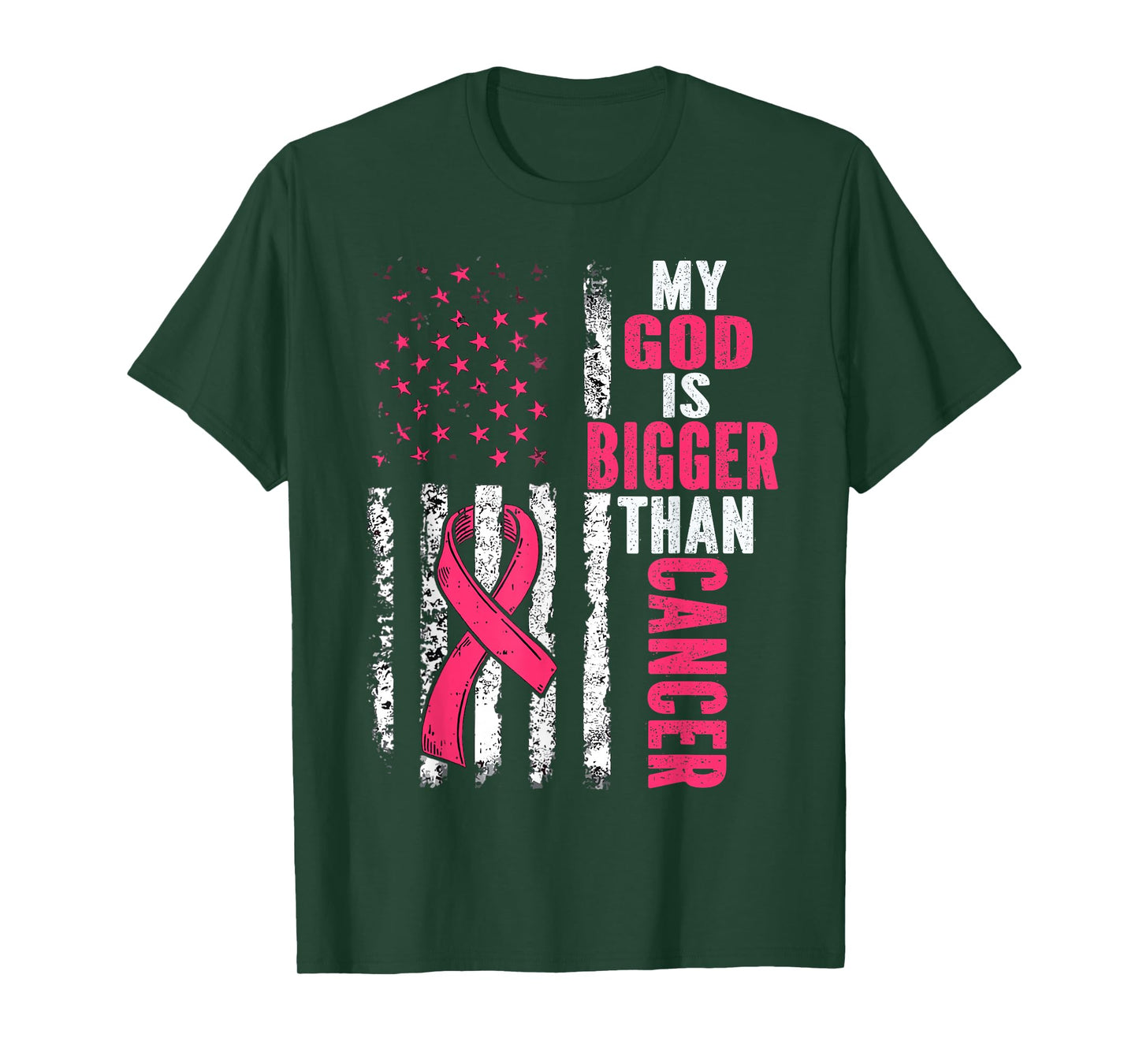 My God is Bigger Than Cancer Breast Cute Pink Ribbon Jesus T-Shirt