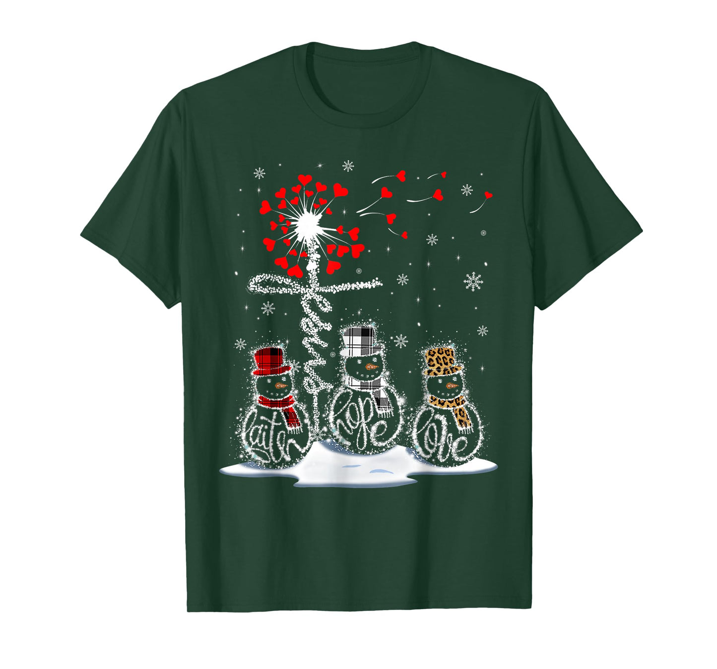 Funny Christmas 2025 Faith Hope Love Snowman Christian Cross T-Shirt