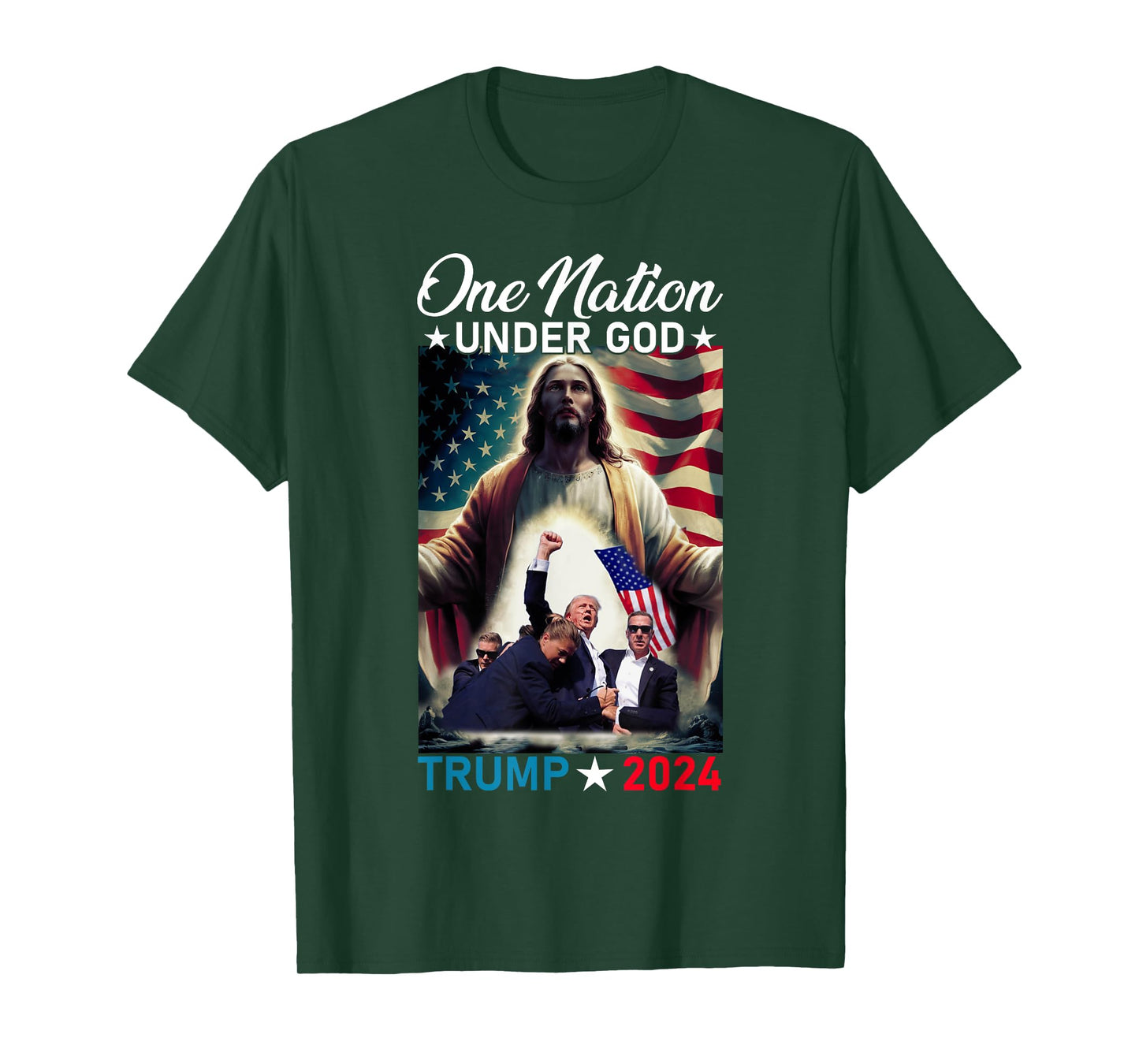 One Nation Under God Trump 2024 God American Flag Christian Women Men T-Shirt