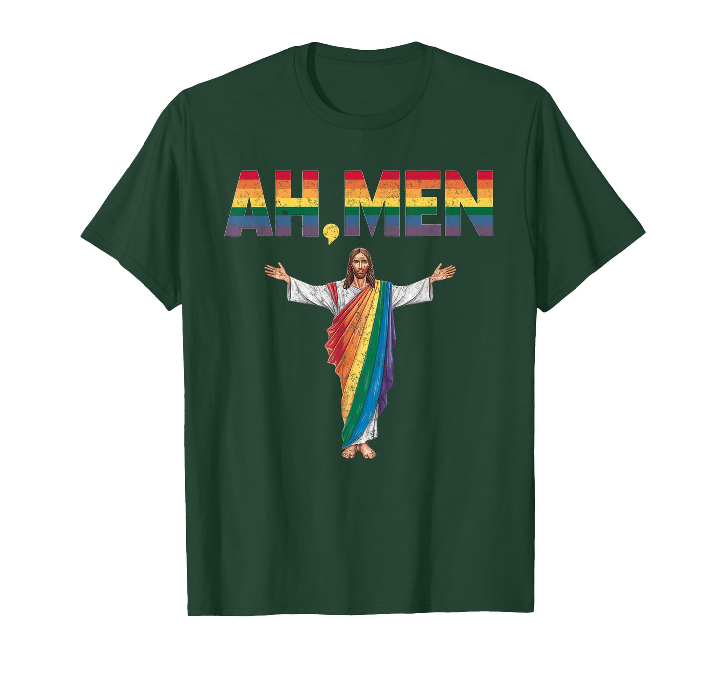 Ah-Men Funny Gay Pride Rainbow Jesus Graphic T-Shirt