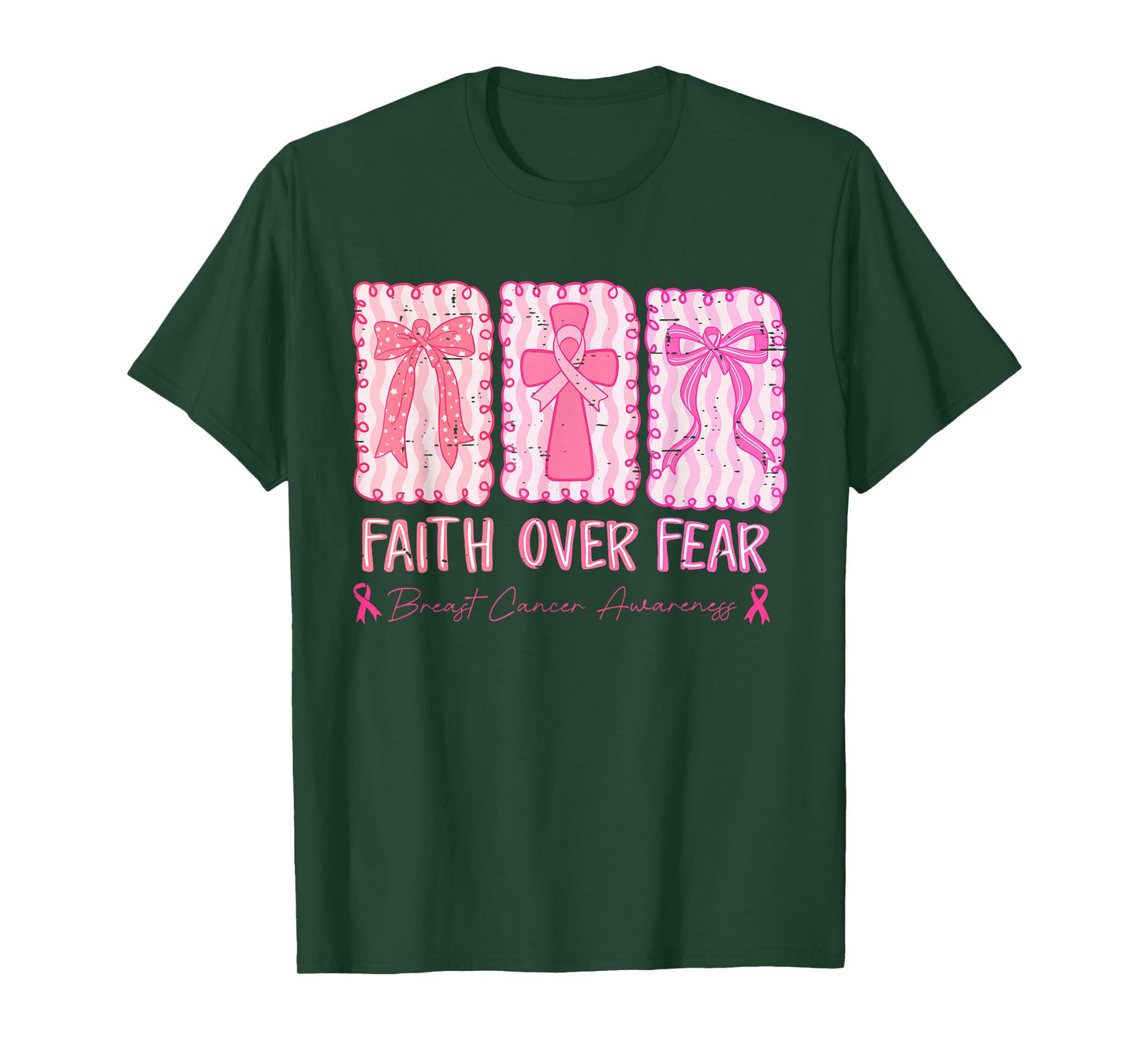 Retro Faith Over Fear Breast Cancer Awareness Pink Ribbon T-Shirt