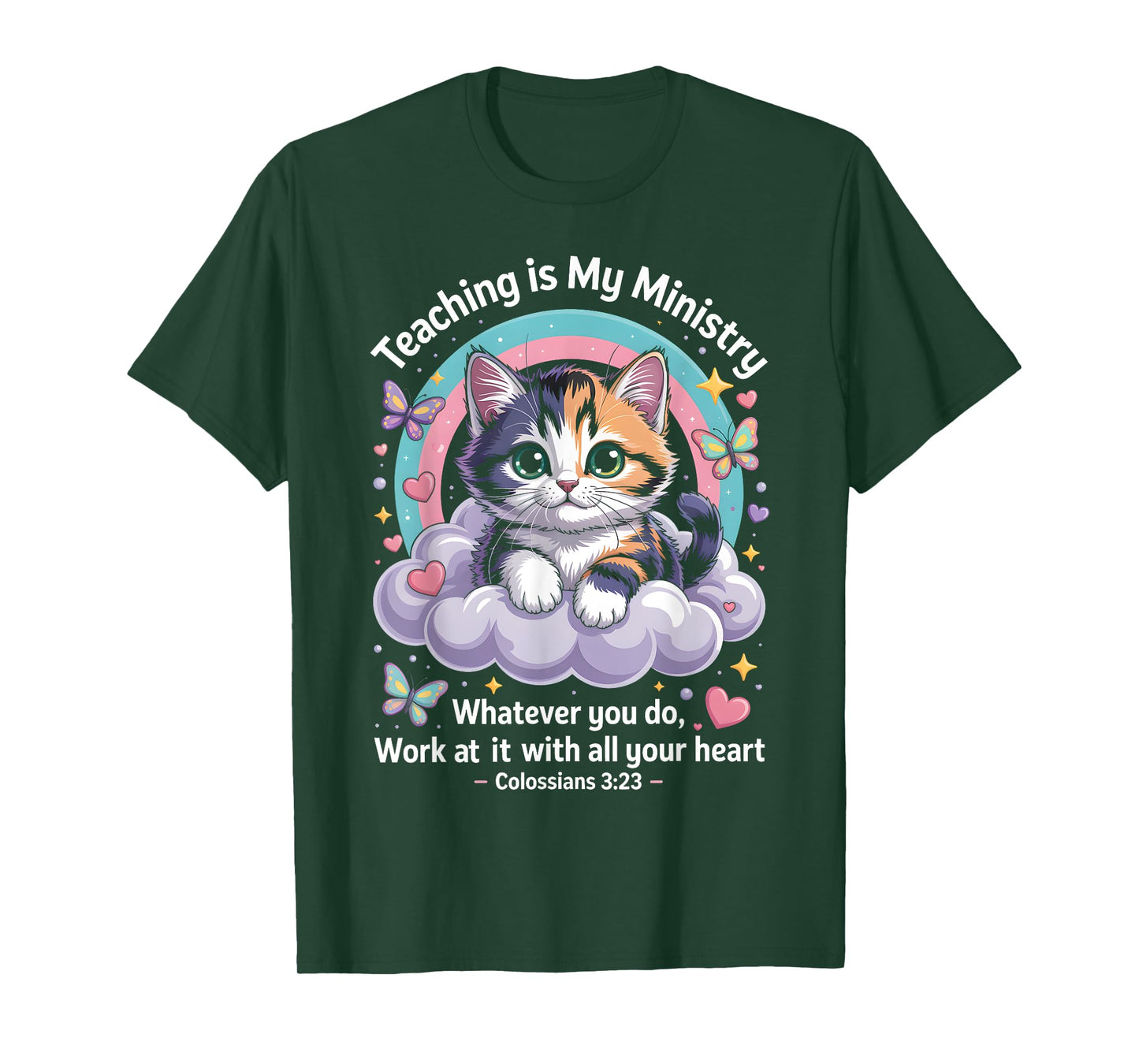 Teaching is My Ministry Cute Christian Cat Bible Verse Art T-Shirt
