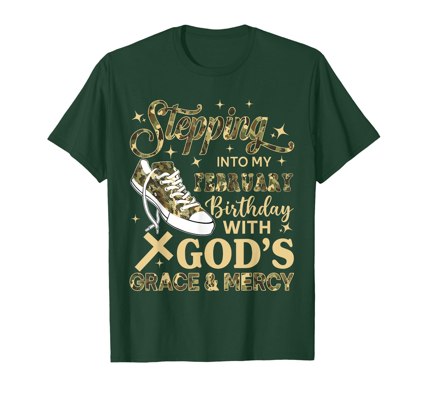 Stepping Into My February Birthday Women Girl Camo Sneakers T-Shirt